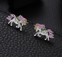 Øreringe -  unicorn, med sten - regnbue